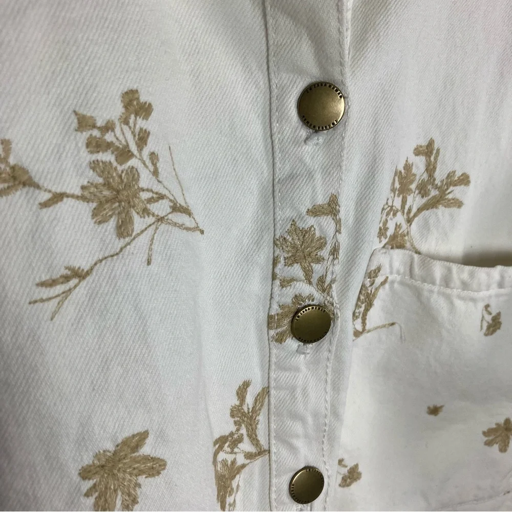NEW Zara denim‎ jacket jean shirt white metallic floral embroidery extra small